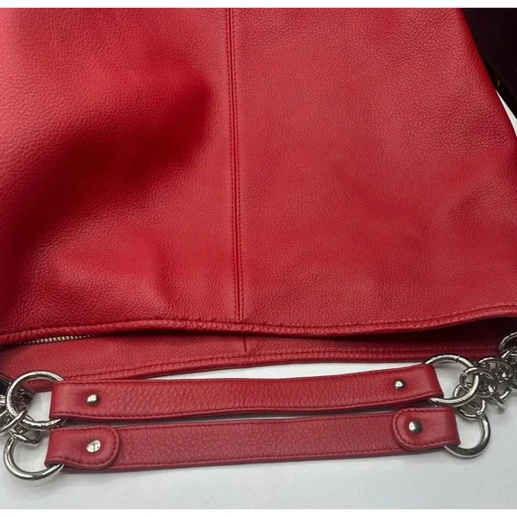 Auth. BODHI Red Leather Chain Handbag Shoulder BBW00045111 Soft Zip Top Pockets - Picture 2 of 9